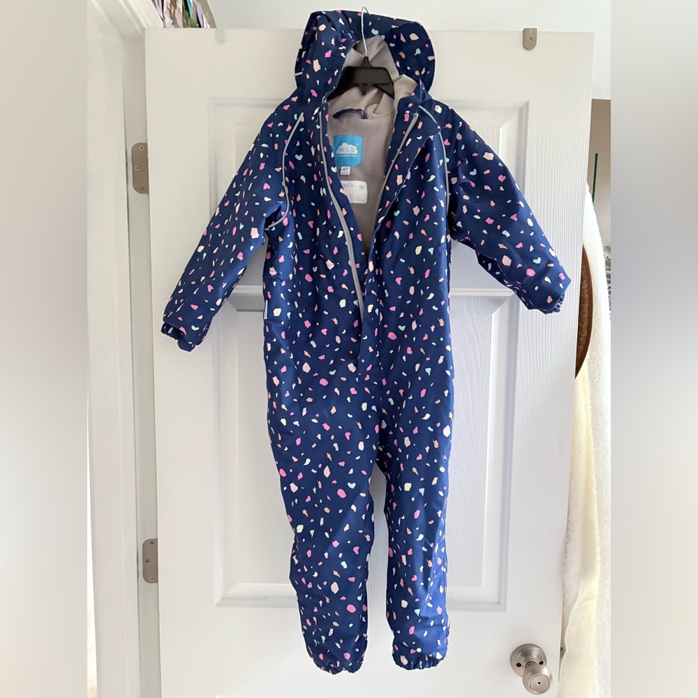 Jan & Jul Kids' insulated, fleece lined navy rain/snowsuit with colorful accents